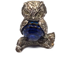 Vintage SIlver Tone Owl Figurine Jelly Belly Neodymium  Glass Blue picture