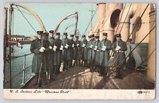 Postcard US Sailors Life Marines Drill Boat Ship Vintage Antique 1907 picture