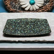 Genuine Iridescent Blue Green Paua Shell Rectangle Tray Dish 60s New Zealand Vtg picture