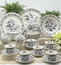 1987 NIKKO Japan MING TREE TABLEWARE Luncheon Tea Set for 6 Blue White China picture