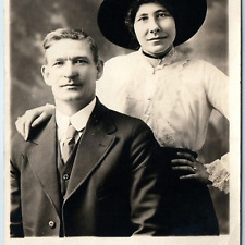 ID'd c1910s Married Couple Portrait RPPC Man Woman Lady Real Photo Gardener A258 picture