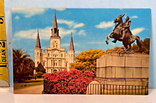 1950's St. Louis Cathedral & Andrew Jackson Monument New Orleans Postcard picture