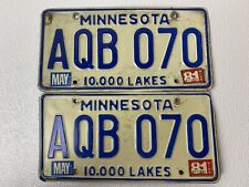 1981 Minnesota 10,000 Lakes License Plate Pair AQB-070 Collectible May 81 Tags picture