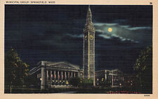 MUNICIPAL BUILDING GROUP AT NIGHT POSTCARD SPRINGFIELD MASSACHUSETTS 1930s picture