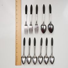 Epic Forged Stainless Japan Black Handle Mid Century Modern Vtg Flatware 11 Pcs picture