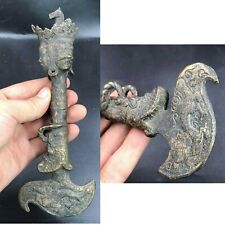 VERY RARE WONDERFUL ANCIENT BRONZE UNIQUE BIG ARROW WITH FACES AND  HORSE HEAD picture