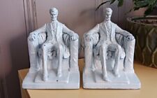 Vintage 1971 Seated Abraham Lincoln Bookends Austin Productions Iridescent Glaze picture