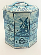 Vintage West Germany Delft Designed Metal Octagon Tin Storage Container picture