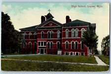 Lapeer Michigan MI Postcard High School Building Exterior Scene 1914 Antique picture