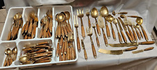 Vintage 139 Piece Brass and Wood Flatware~Made in Thailand picture