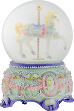 Purple Floral Horse and Carousel 100MM Sturdy Wind Up Musical Glitter Water Snow picture