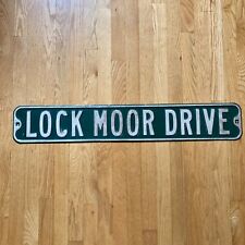 Vintage Street Sign LOCK MOOR DRIVE Green/White Embossed Letters 36