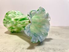 Antique LEGRAS Green Boules Facettes Glass Splatter Vase | Ribbed & Ruffles picture