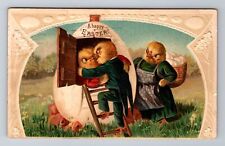 A Happy Easter, Baby Chicken, Anthropomorphism Parents, Vintage c1913 Postcard picture