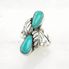 Vintage Native American Sterling Silver Ring, Turquoise Floral Blue Size 6 1/2 picture