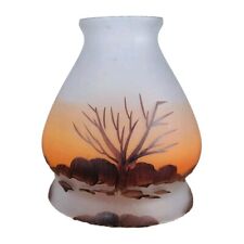 Vintage Handpainted Scenic Winter Tree Scene Frosted Glass Shade  picture