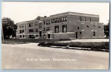 Roseau Minnesota MN Postcard RPPC Photo Public School Building Street View c1950 picture