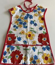 Authentic Vtg 60’s/70’s Full Cover Smock Apron, red blue yellow flowers on white picture