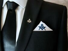 Masonic White Pocket Square with Navy Blue embroidered Freemasons Square C & G picture
