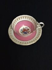 1939 RARE AYNSLEY England Bone China Pink Cabbage Rose Floral Teacup & Saucer picture