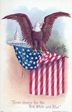 Three Cheers For The Red, White And Blue Eagle, Capitol And Flag Postcard picture
