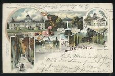 DE Gruss aus Belvedere UDB CHROMOLITH 1897 ART NOUVEAU SPLIT VIEW of TOWN picture