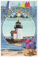 Nantucket Massachusetts Montage, Brant Point Light, Sailboats -- Modern Postcard picture