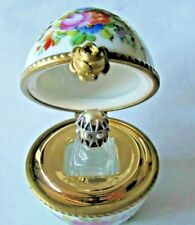 Peint Main Limoges Trinket-Royal Egg In Green With Removable Perfume Bottle   picture
