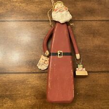 Vintage Santa Claus Wooden w Mask Presents Figure Ornament 9” Primitive A36 picture