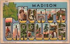Vintage MADISON, NORTH CAROLINA Large Letter Postcard Curteich Linen 1943 Cancel picture