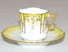 LS&S L Straus & Sons Limoges Yellow & Gold Coffee Demitasse Cup & Saucer picture