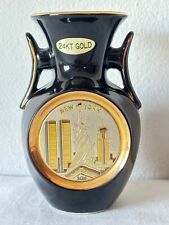 Vintage 24 KT Gold New York World Trade Twin Tower, Liberty Black Vase Souvenirs picture