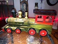 Handmade Wooden Train Engine Rail Road Locomotive 14”x7”x5” picture