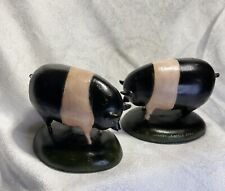 Warren Kimble Pink & Black Hampshire Pig Figurine Set Of 2 picture
