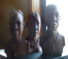 EXTREMELY WELL CARVED AFRICAN WOODEN HEADS MALE FEMALE TEAK CULTURAL FIGURES picture