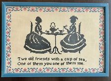 Antique Handmade Sampler - Cross Stitch - Two Old Friends Professionally Framed picture