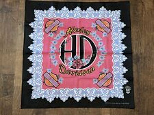 Vtg Harley Davidson HD Roses Floral  Black Pink  Bandana - Made In The USA picture