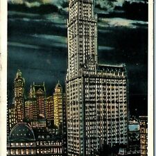 c1910s New York City @ Night Woolworth Building Litho Photo Postcard NYC A34 picture