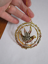 Vintage Christmas Ornament Thin Gold Filigree Bird in Circle  picture