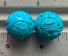 SET OF 2_Chinese Carved Turquoise Shou Longevity Beads_19.3mm Round_20.5 Grams picture