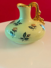 Vintage Le Pere Pottery Vase Sage Green w/rose flowers gold hand painted signed picture