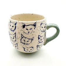 Anthropologie Leah Keena Goren Cat Study Coffee Tea Mug Teal Blue picture