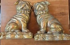 Vintage Gold Sitting Bulldog Pair Of Bookends 6” X 4 1/2”  Gold Accents picture