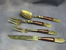 Vintage Brass Serving Rosewood Thailand Siam Serving Set Patina picture