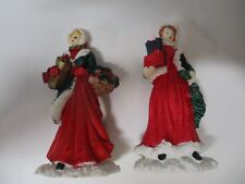 Vintage 1990's MERVYNS Christmas Village LOT 2 present ladies  figurine picture