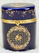 Limoges Trinket Box Castel Champs Elysees Cobalt Blue Gold Floral Oblong 4