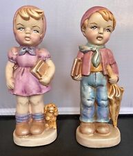 Hand Painted Ceramic Figure Set Boy Girl School Hummel Or Napco Style picture