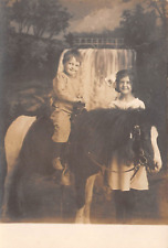 RPPC Young Smiling Boy On Pony Sister Standing Along Side c1910 Postcard 9300 picture