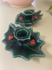 Beautiful Lefton Holly Berry Candle Holders Set Of Two Vintage picture
