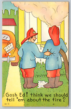 c1940s Comic Firefighters Just Married Funny Humor Joke Vintage Postcard picture